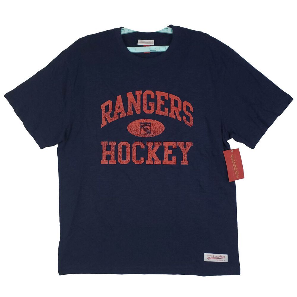 NY‎ Rangers Mitchell & Ness NHL L Large Shirt Distressed Team Logo Navy NWT